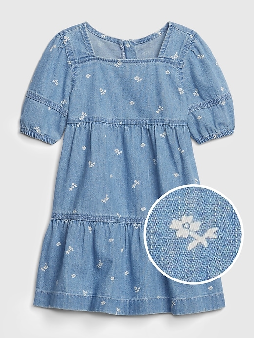 1 of 8 showing, with the color floral print of product Toddler Denim Tiered Dress