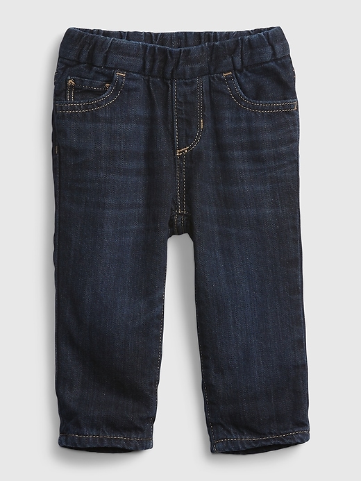 Image number 3 showing, Baby Pull-On Plaid Lined Straight Jeans