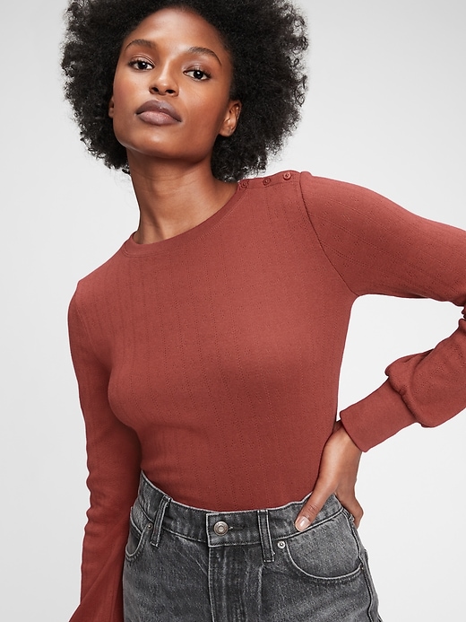 1 of 8 showing, with the color copper brown of product Cropped Pointelle Crewneck T-Shirt