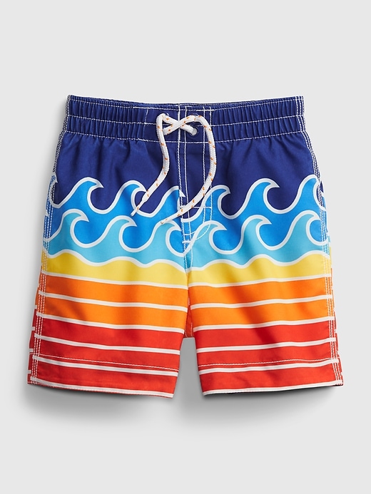 1 of 8 showing, with the color waves of product Toddler Wave Graphic Swim Trunks