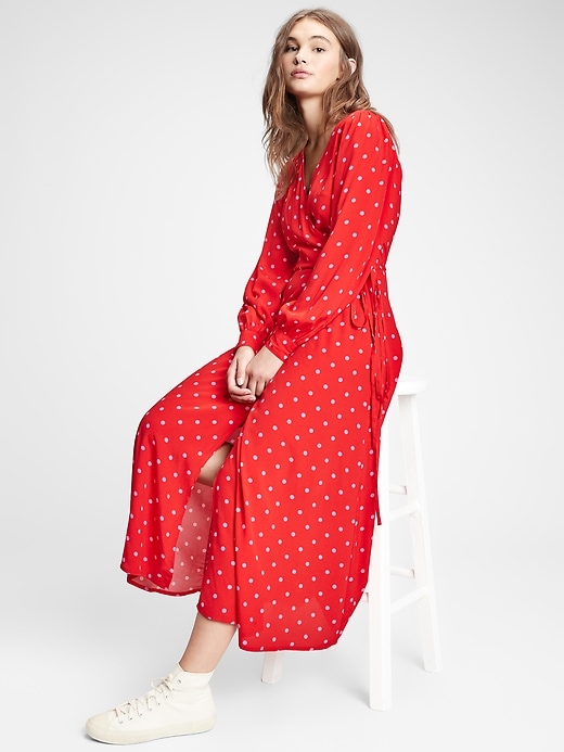 1 of 8 showing, with the color red dot of product Wrap-Front Maxi Dress