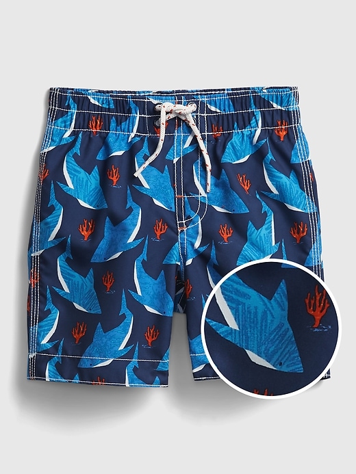 1 of 8 showing, with the color pangea blue of product Toddler Graphic Swim Trunks