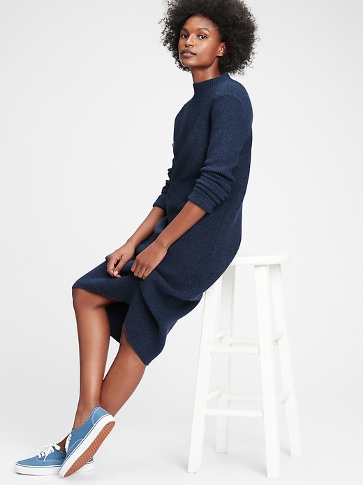 1 of 8 showing, with the color navy blue of product Mockneck Column Dress