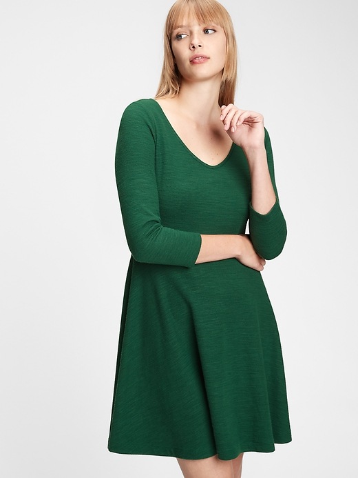 2 of 8 showing, with the color pine green of product Ponte Flare Dress