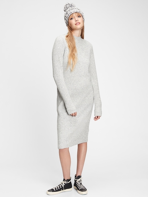 1 of 8 showing, with the color heather grey of product Mockneck Column Dress