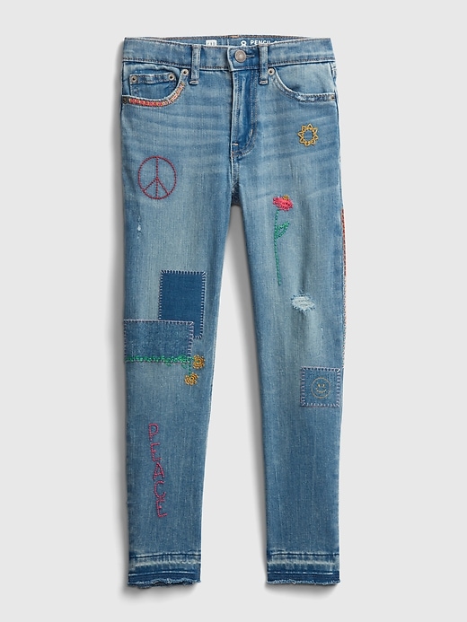1 of 8 showing, with the color medium wash of product Kids High-Rise Pencil Slim Ankle Jeans with Stretch