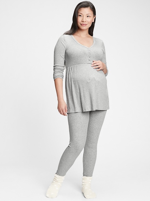 1 of 8 showing, with the color light heather grey of product Maternity PJ Set in Modal