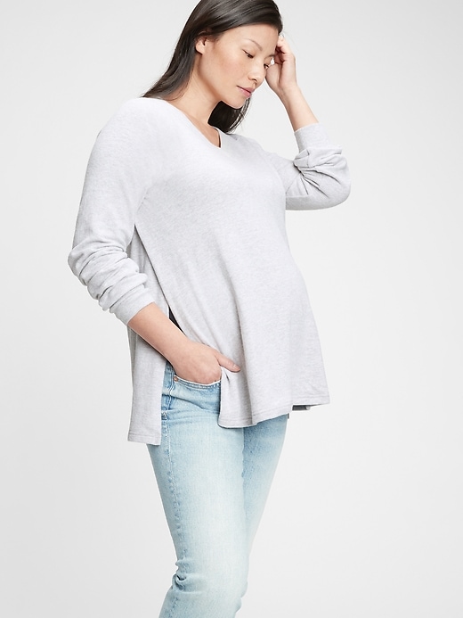 1 of 8 showing, with the color spacedye grey marl of product Maternity Nursing V-Neck T-Shirt