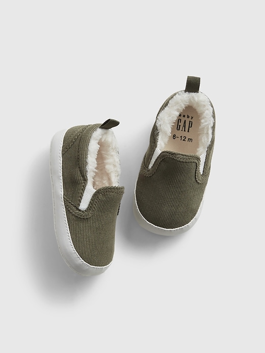 1 of 8 showing, with the color olive of product Baby Cord Slip-Ons