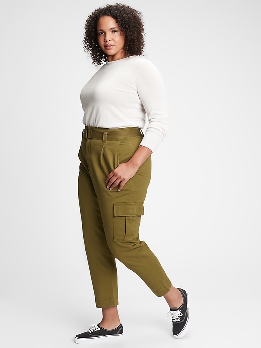 Image number 6 showing, High Rise Belted Cargo Khaki Pants