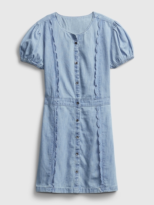 1 of 8 showing, with the color light wash of product Kids Scalloped Denim Dress