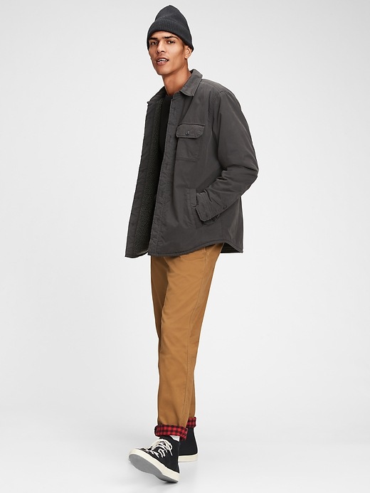 Image number 7 showing, Slim Flannel-Lined Khaki Pants with GapFlex