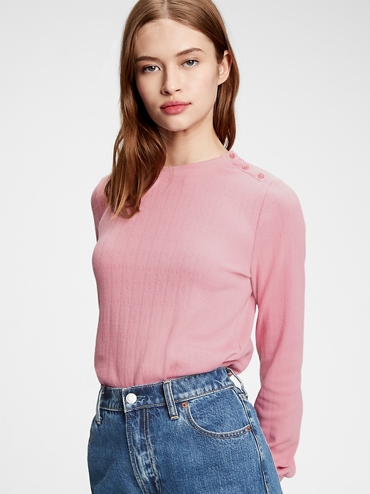 Image number 10 showing, Cropped Pointelle Crewneck T-Shirt