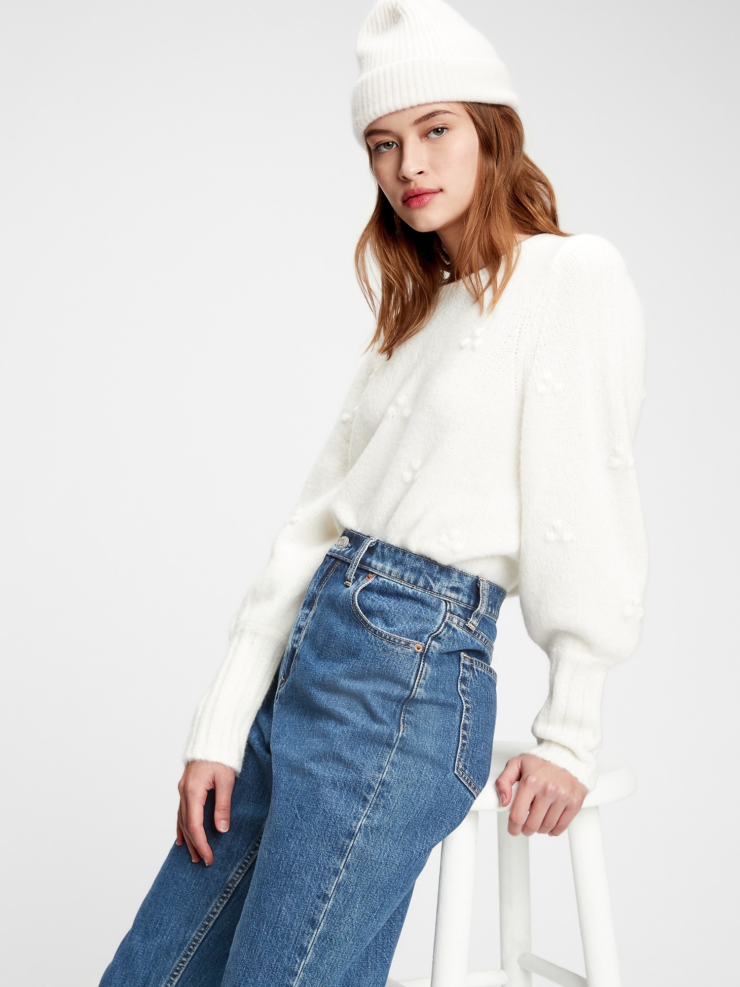 white puff sleeve sweater