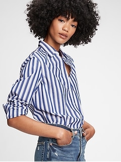 blue and white striped womens tops