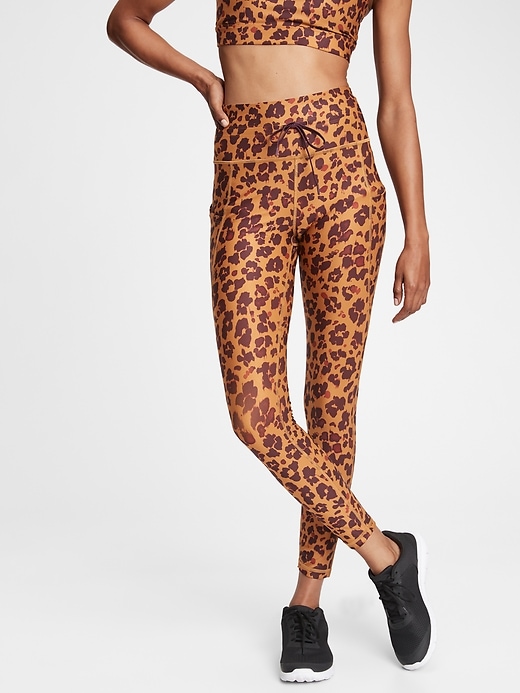 1 of 8 showing, with the color leopard print of product GapFit High Rise Blackout Full Length Drawcord Leggings