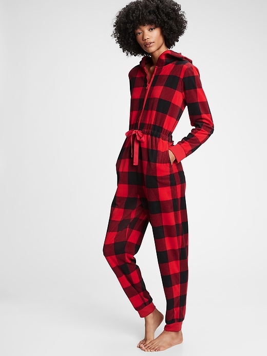 Image number 1 showing, Adult Fleece Plaid One-Piece