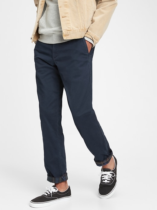 Image number 1 showing, Slim Flannel-Lined Khaki Pants with GapFlex