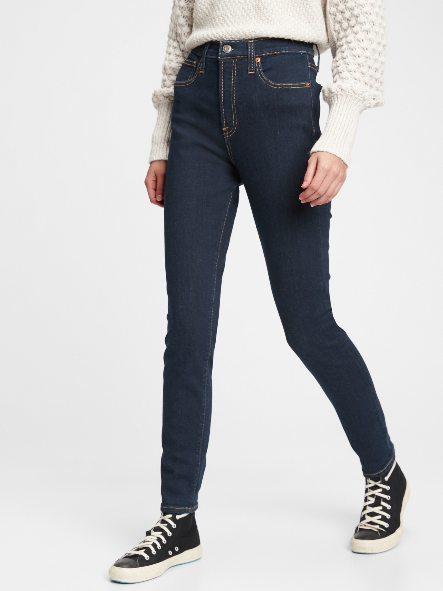 soft wear high rise true skinny jeans with secret smoothing pockets