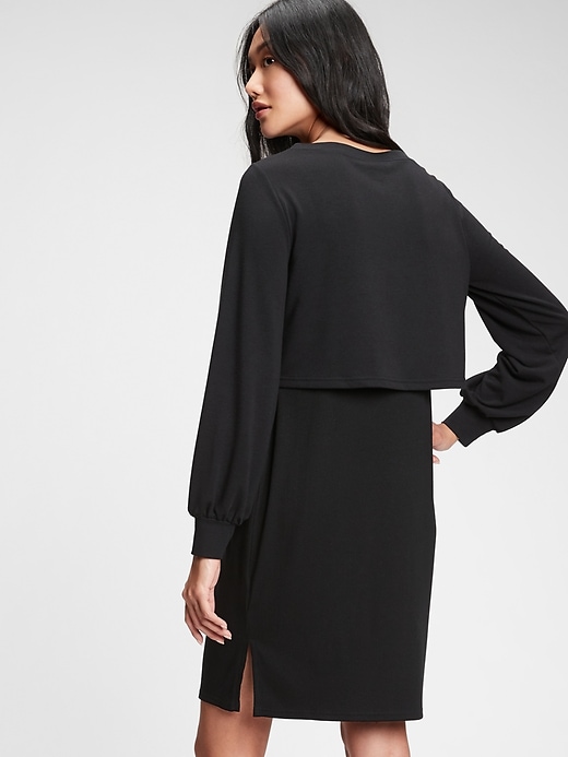2 of 8 showing, with the color true black of product Maternity Overlay 2-Piece Nursing Dress