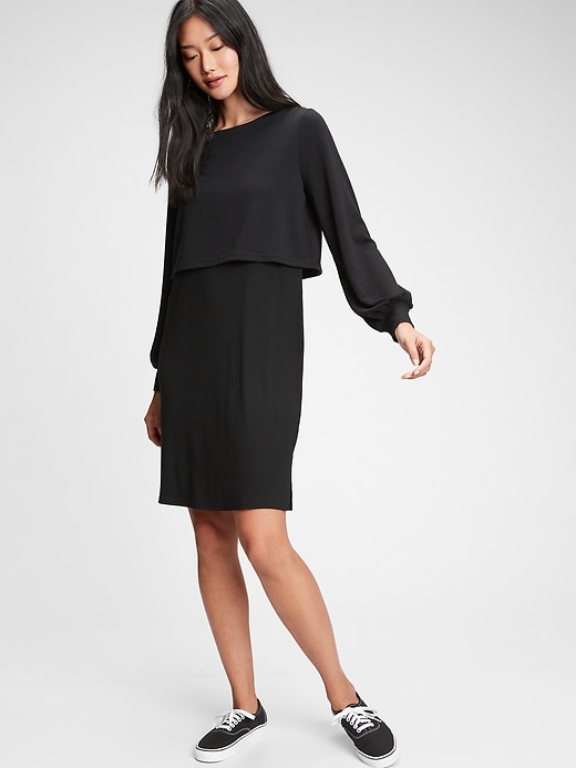 1 of 8 showing, with the color true black of product Maternity Overlay 2-Piece Nursing Dress