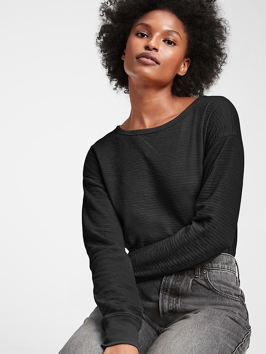 1 of 8 showing, with the color true black of product Relaxed Textured Crewneck Sweatshirt