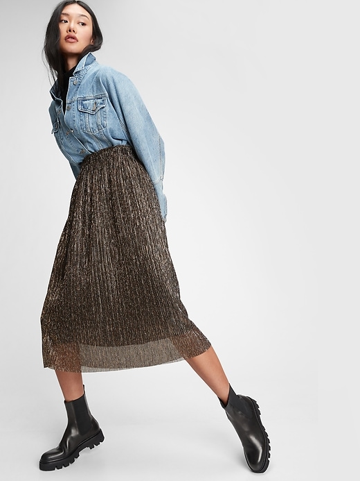 Image number 1 showing, Metallic Crinkle Midi Skirt
