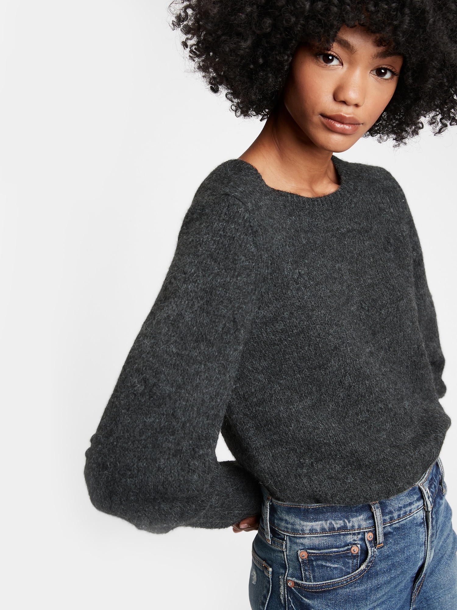 Grey puff on sale sleeve sweater