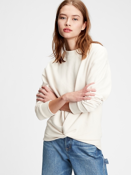 1 of 8 showing, with the color oyster beige of product Vintage Soft Twist-Front Crewneck Sweatshirt