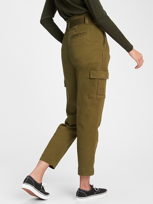 Image number 2 showing, High Rise Belted Cargo Khaki Pants