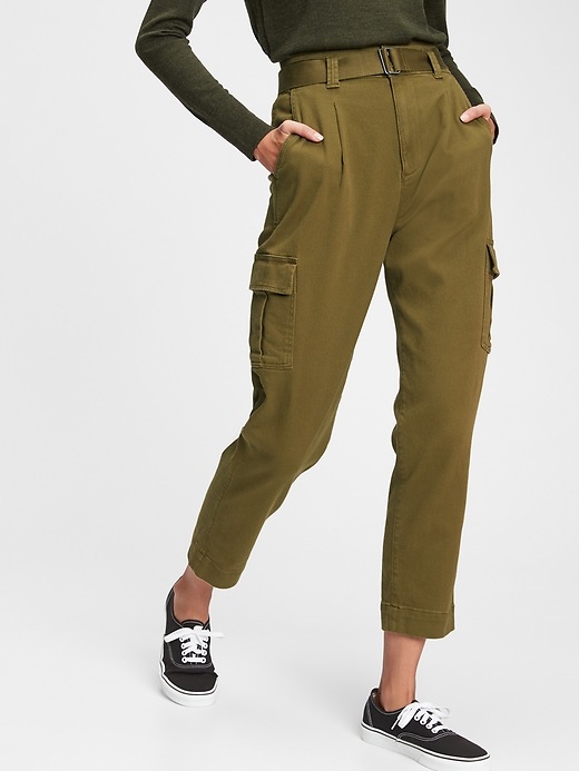 Image number 5 showing, High Rise Belted Cargo Khaki Pants