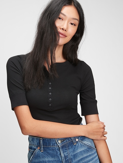 Ribbed Henley TShirt Gap