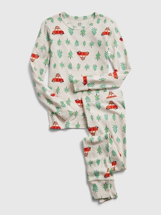 1 of 8 showing, with the color heather  gray of product Kids Holiday Car Graphic PJ Set