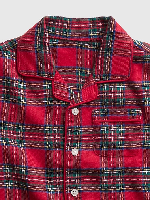 2 of 8 showing, with the color red plaid of product Baby & Toddler Flannel Plaid PJ Set