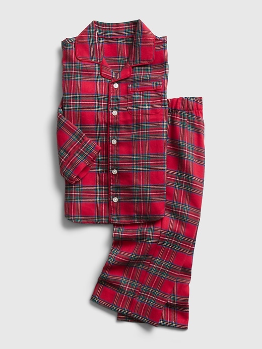 1 of 8 showing, with the color red plaid of product Baby & Toddler Flannel Plaid PJ Set