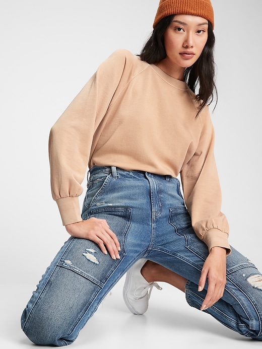 1 of 8 showing, with the color camel beige of product Vintage Soft Tunic Crewneck Sweatshirt