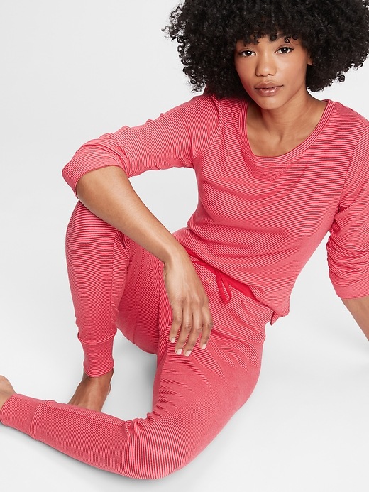1 of 8 showing, with the color pink & red stripe of product Ribbed Joggers in Modal