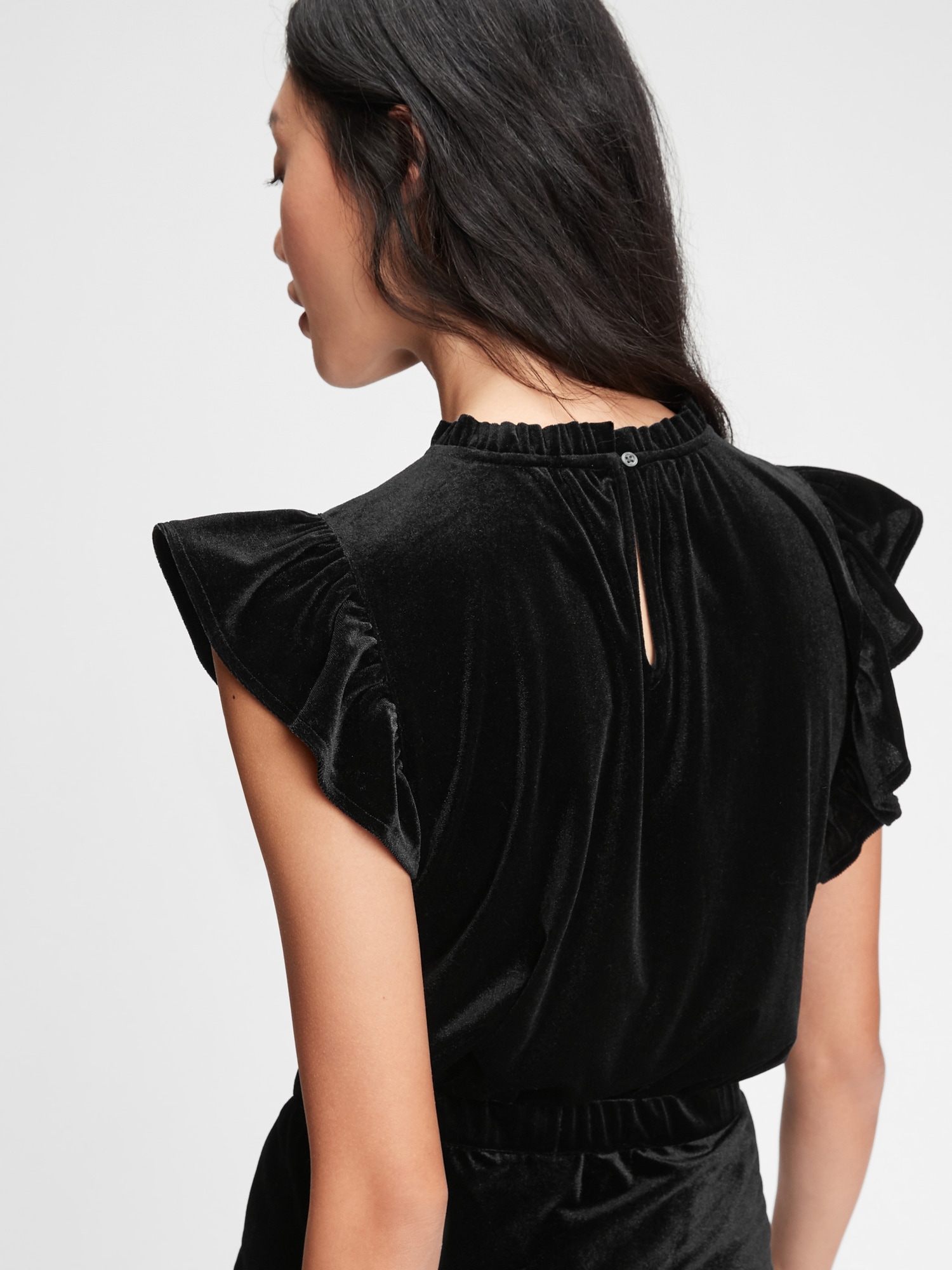 velvet ruffle sleeve top