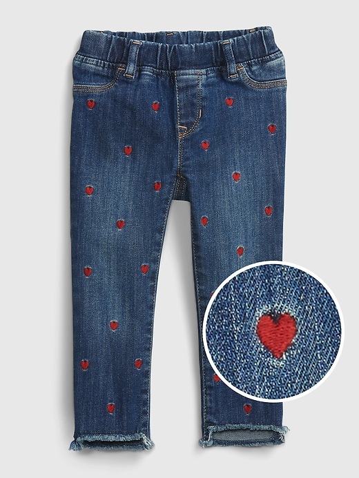 View large product image 1 of 3. Toddler Embroidered Heart Skinny Ankle Pull-On Jeggings with Washwell&#153