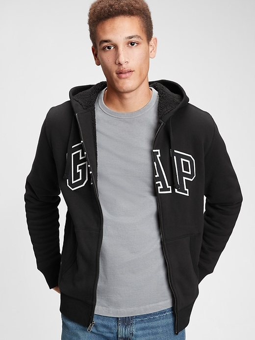 View large product image 1 of 1. Gap Arch Logo Full-Zip Sherpa Hoodie