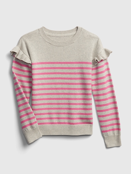 1 of 8 showing, with the color grey heather of product Kids Ruffle Sleeve Sweater