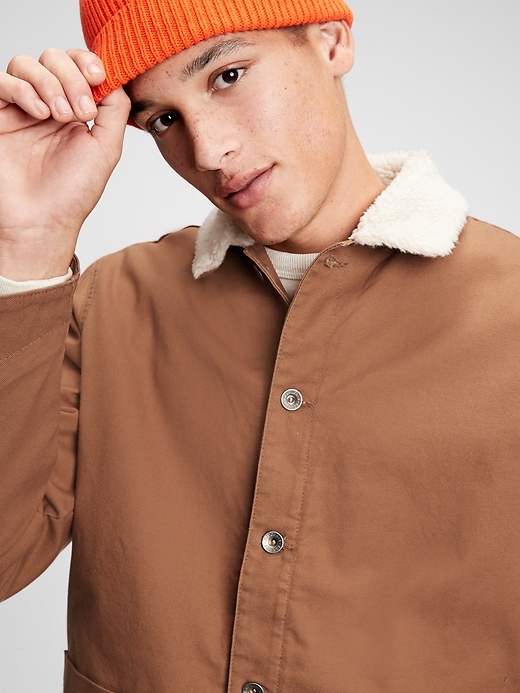 1 of 8 showing, with the color earthy brown of product Workforce Collection Sherpa Jacket