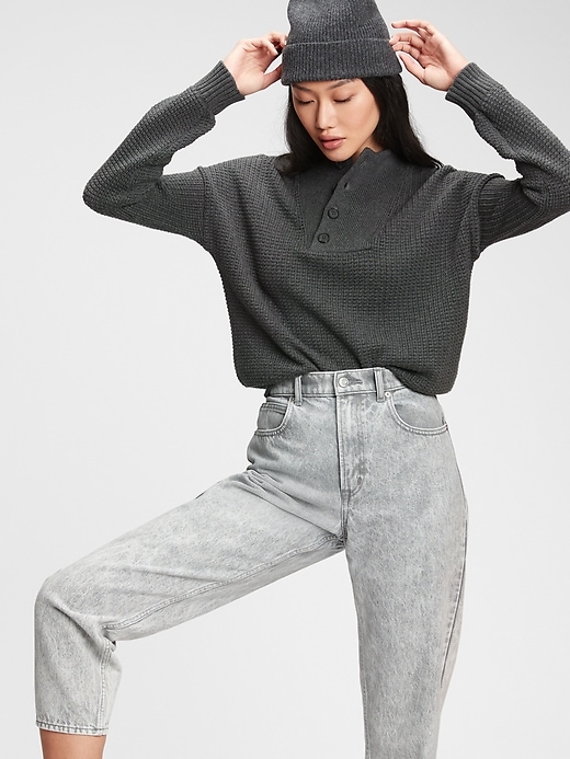 1 of 8 showing, with the color charcoal grey of product Half-Button Sweater