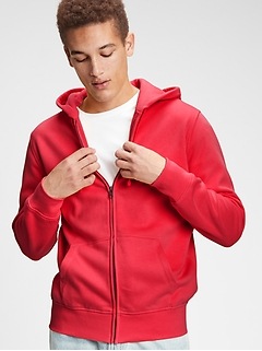 red zip up jumper