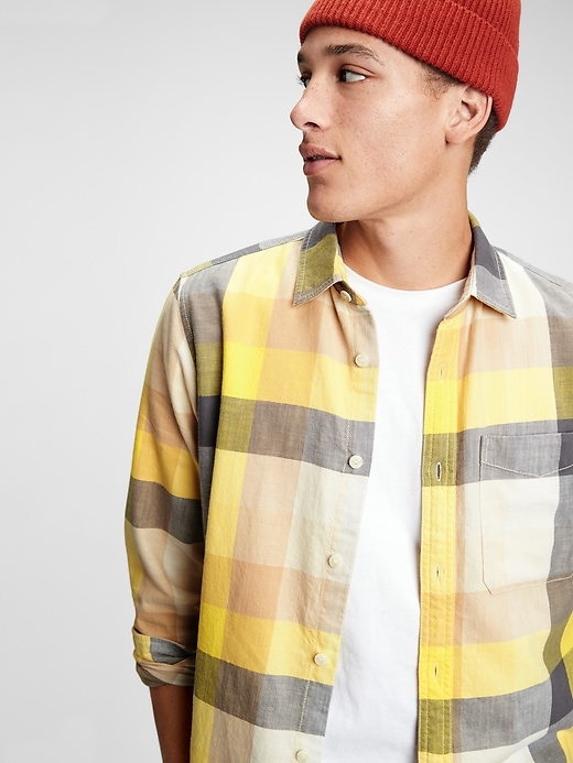 1 of 8 showing, with the color yellow check of product Slub Twill Shirt