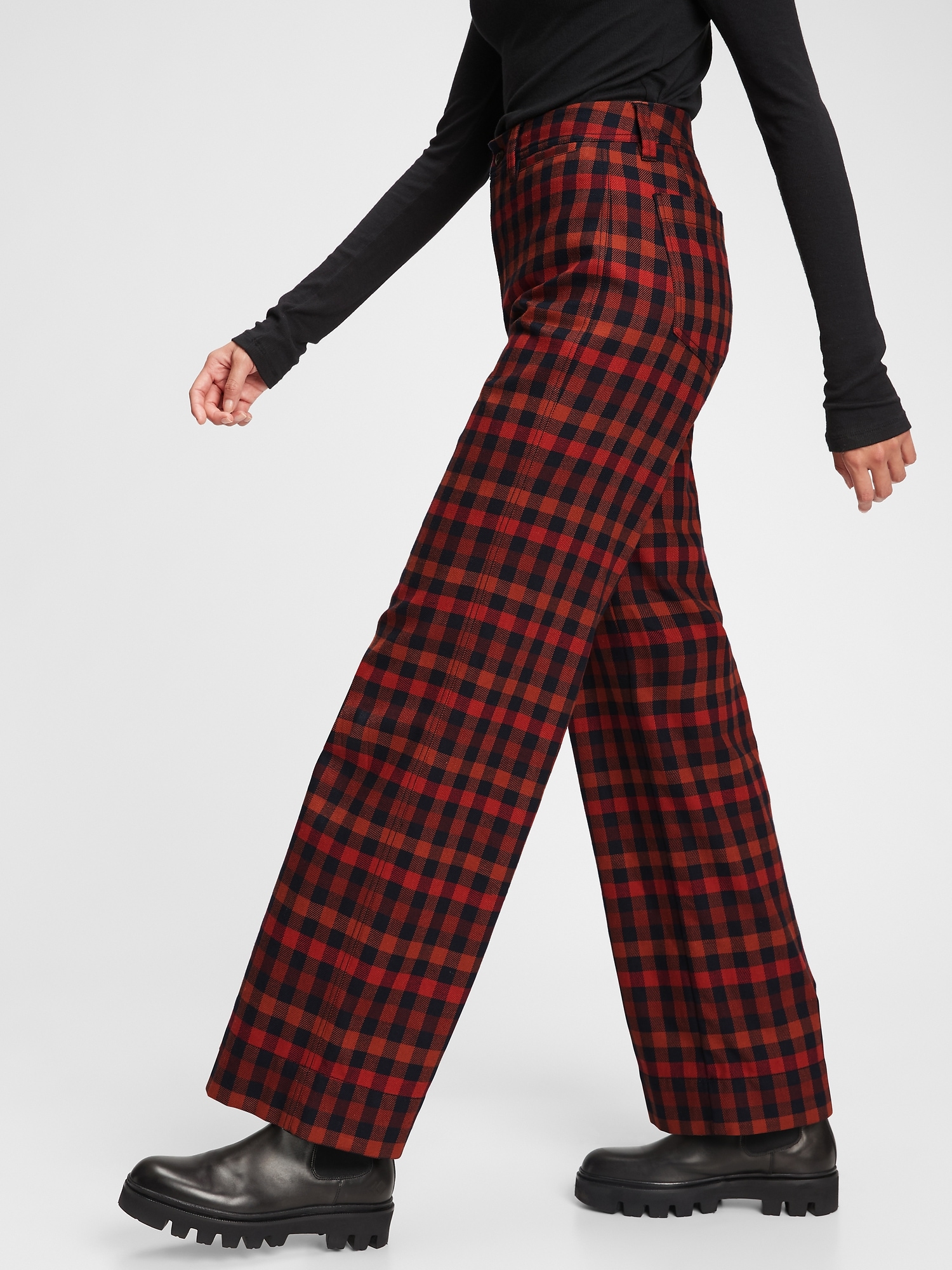 High Rise Wide-Leg Plaid Pants | Gap