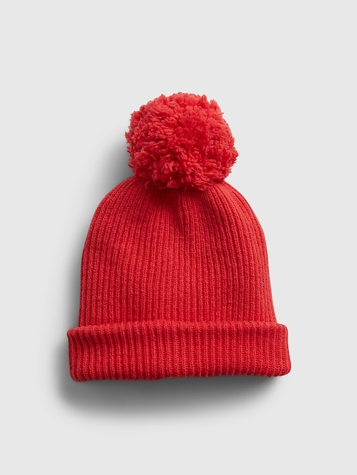 1 of 8 showing, with the color red of product Reversible Pom Beanie