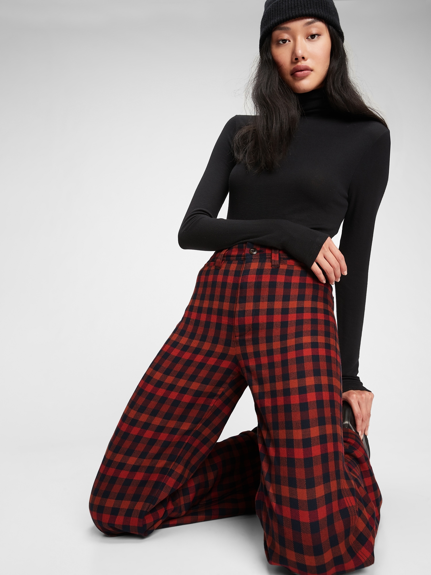 High Rise Wide Leg Plaid Pants Gap