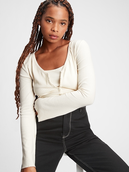 View large product image 1 of 1. Ribbed V-Neck Cardigan