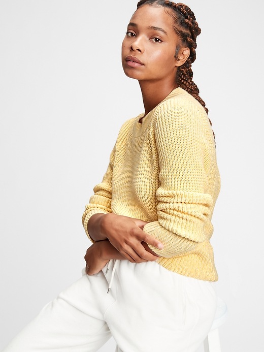 1 of 8 showing, with the color yellow of product Relaxed Ribbed Crewneck Sweater